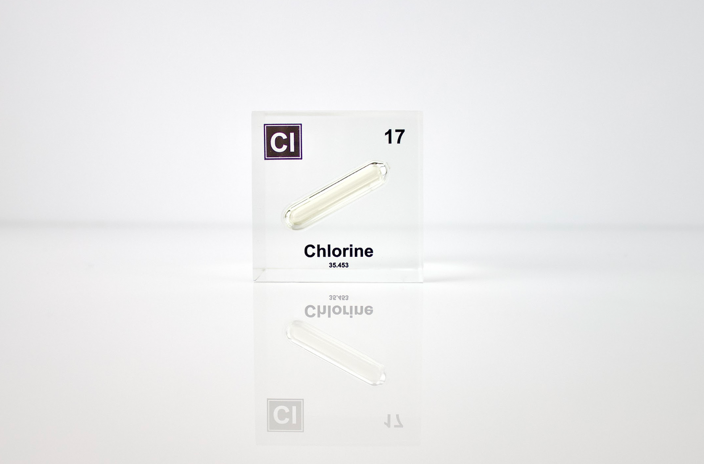 Chlorine Element Cube - 2" Acrylic Display - Atomic Number 17
