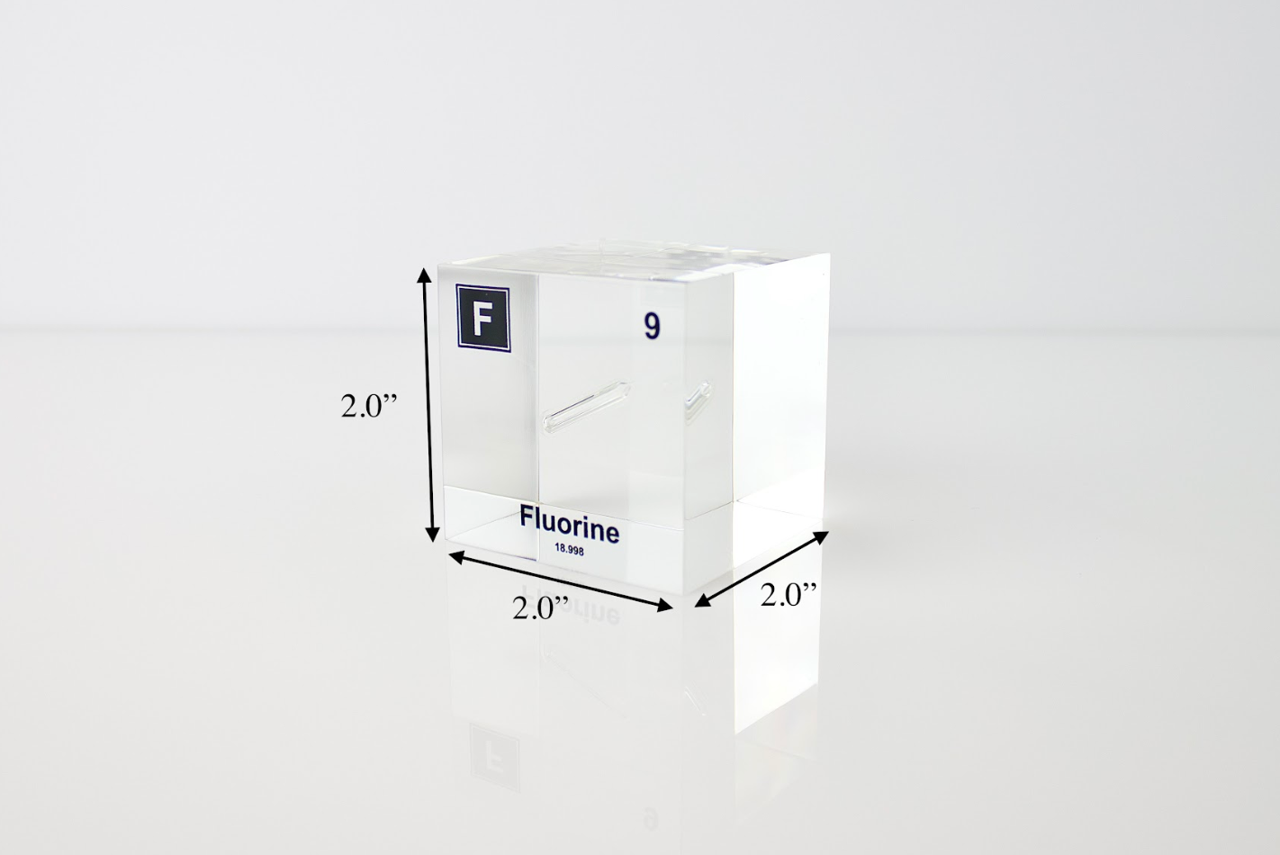 Fluorine Element Cube - 2" Acrylic Display - Atomic Number 9