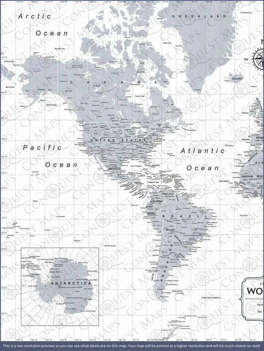 Push Pin World Map: Light Gray (Pins Included)