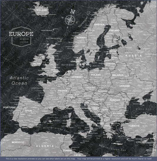 Push Pin Europe Map: Modern Slate (Pins Included)