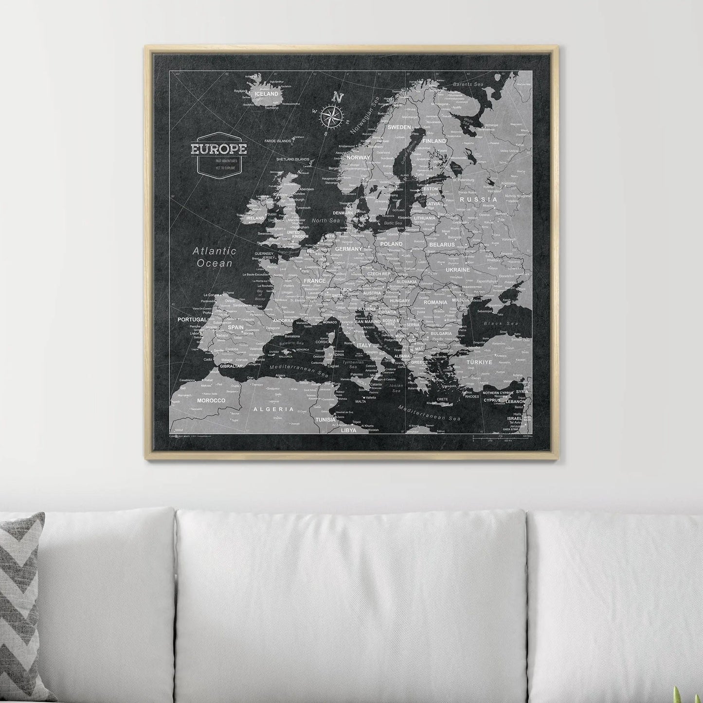 Push Pin Europe Map: Modern Slate (Pins Included)