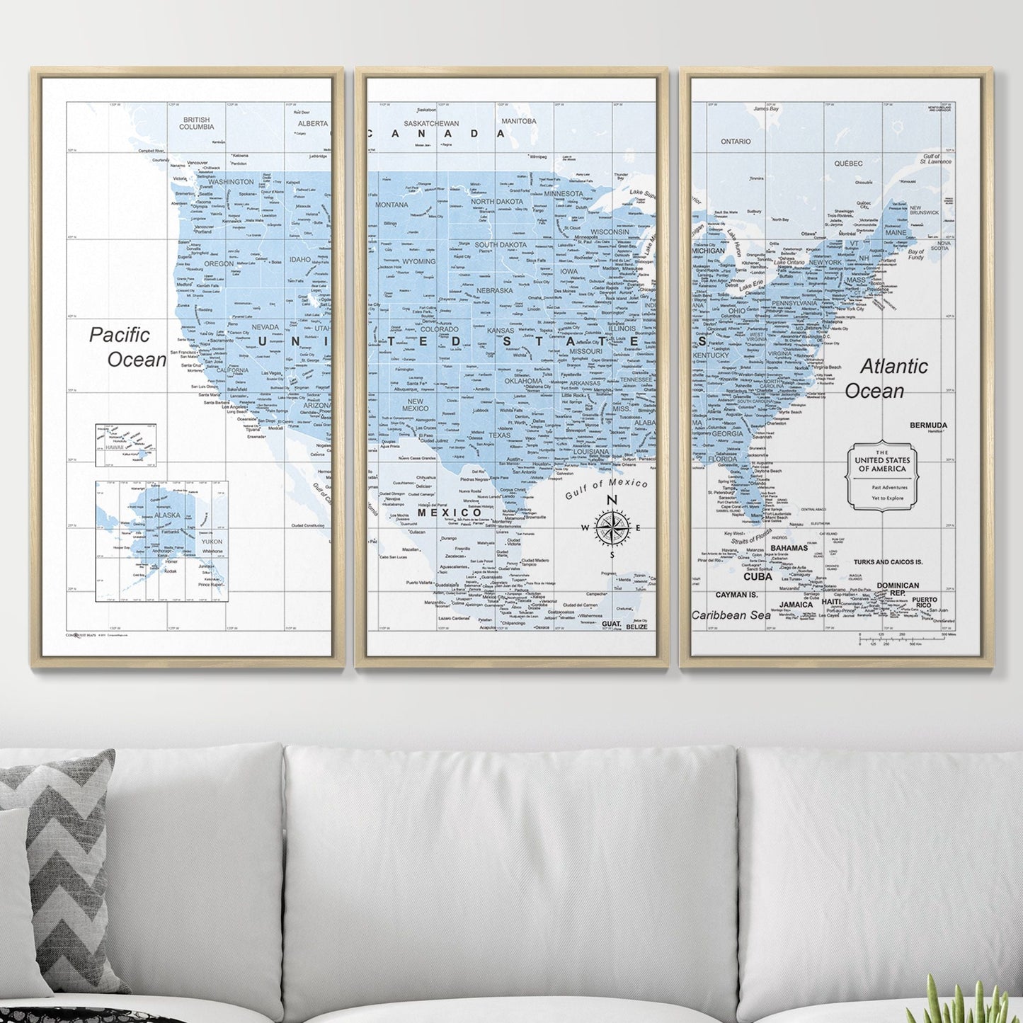 Push Pin USA Map: Light Blue (Pins Included)