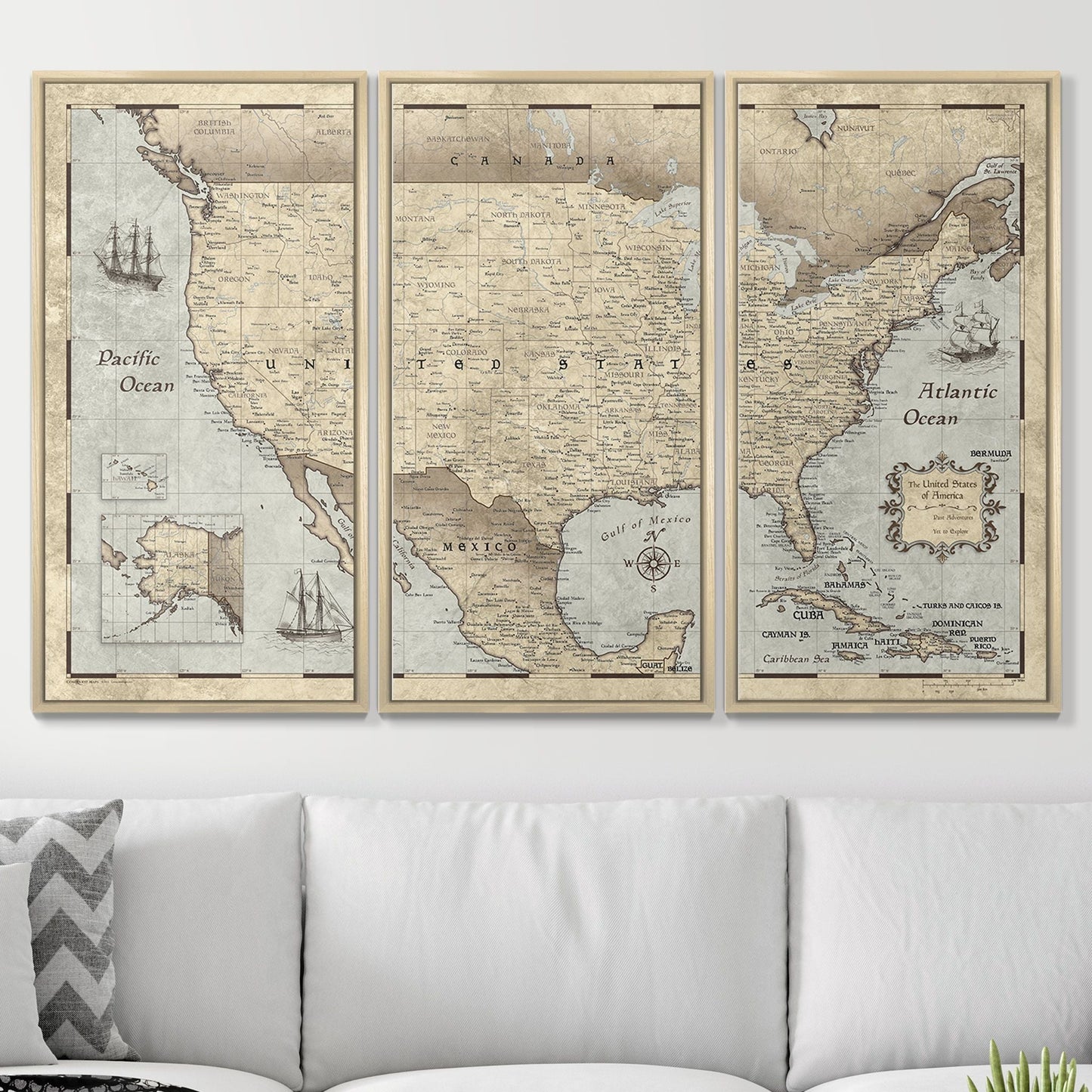 Push Pin USA Map: Rustic Vintage (Pins Included)