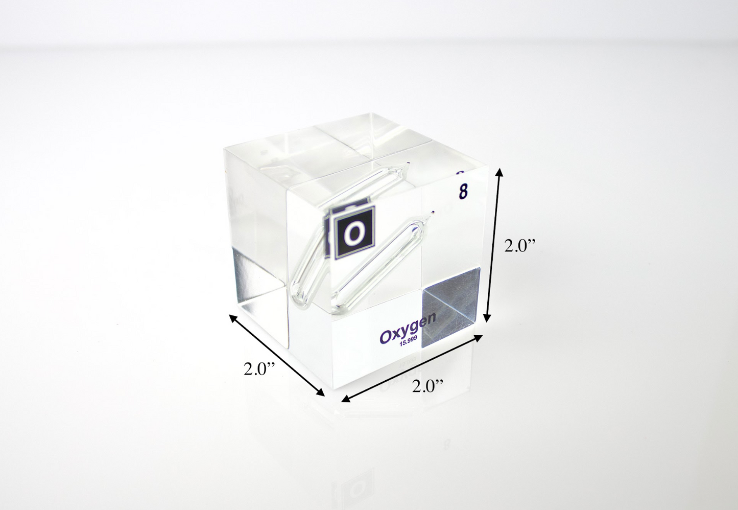 Oxygen Element Cube - 2" Acrylic Display - Atomic Number 8