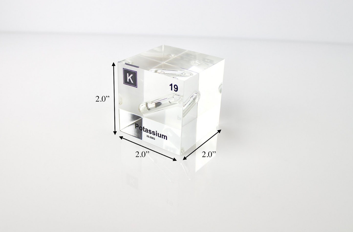 Potassium Element Cube - 2" Acrylic Display - Atomic Number 19