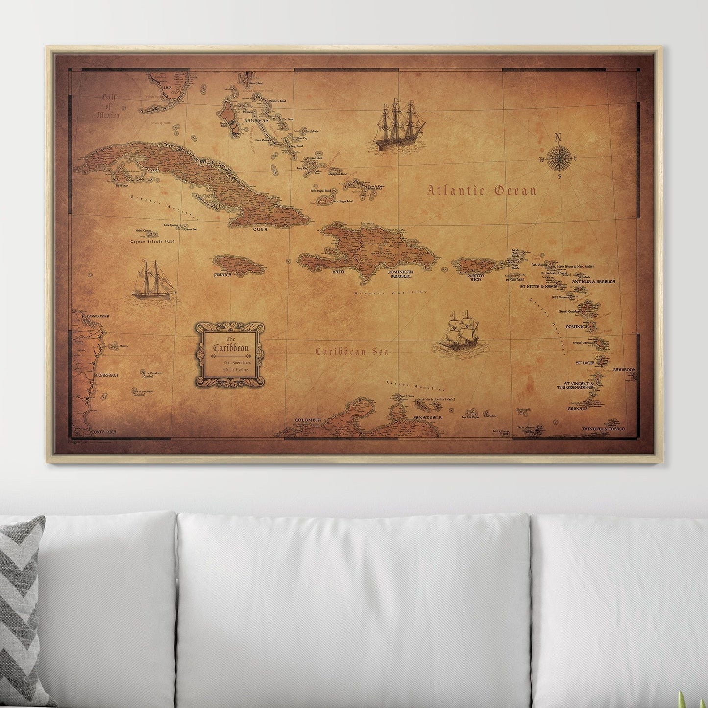 Push Pin Caribbean Map: Golden Aged (Pins Included)