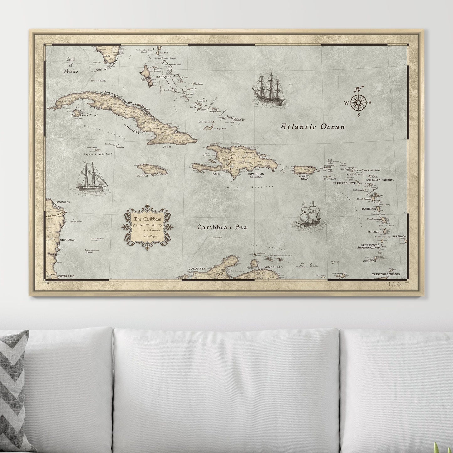 Push Pin Caribbean Map: Rustic Vintage (Pins Included)