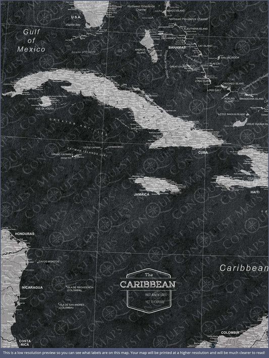 Push Pin Caribbean Map: Modern Slate (Pins Included)