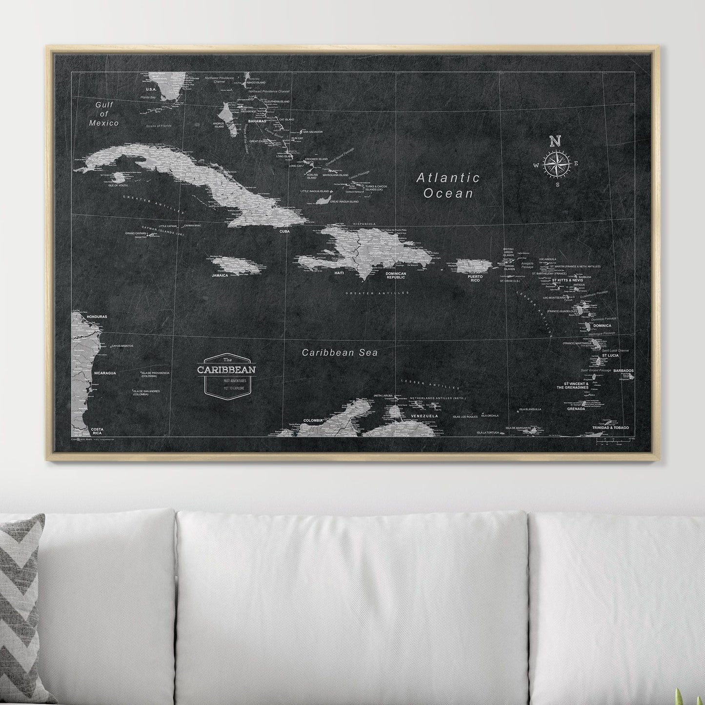 Push Pin Caribbean Map: Modern Slate (Pins Included)