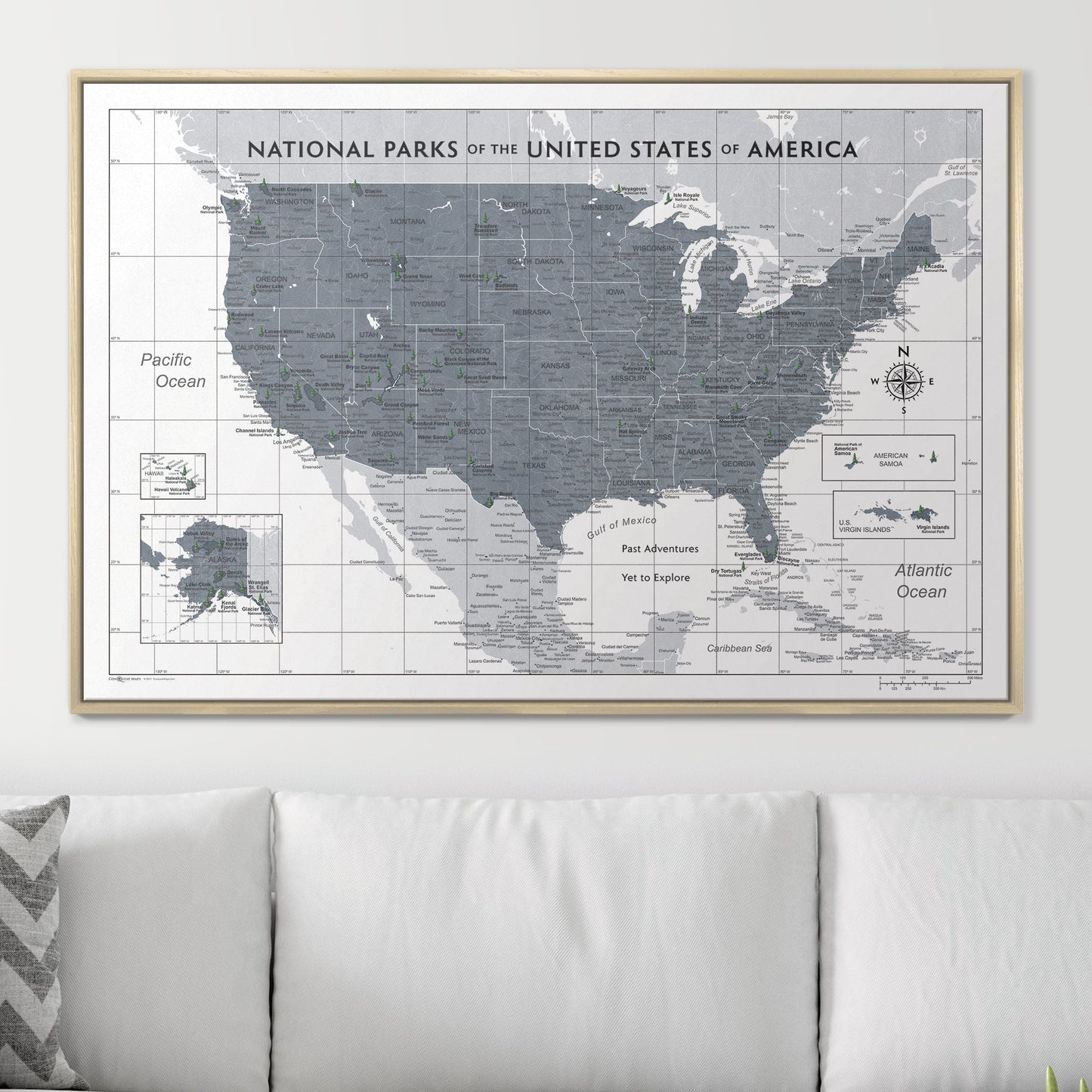 Push Pin National Parks Map: Dark Grey (Pins Included)