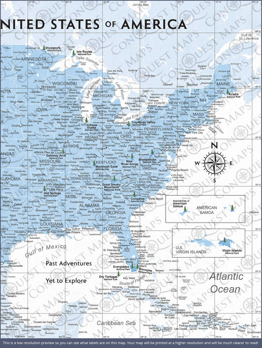 Push Pin National Parks Map: Light Blue (Pins Included)