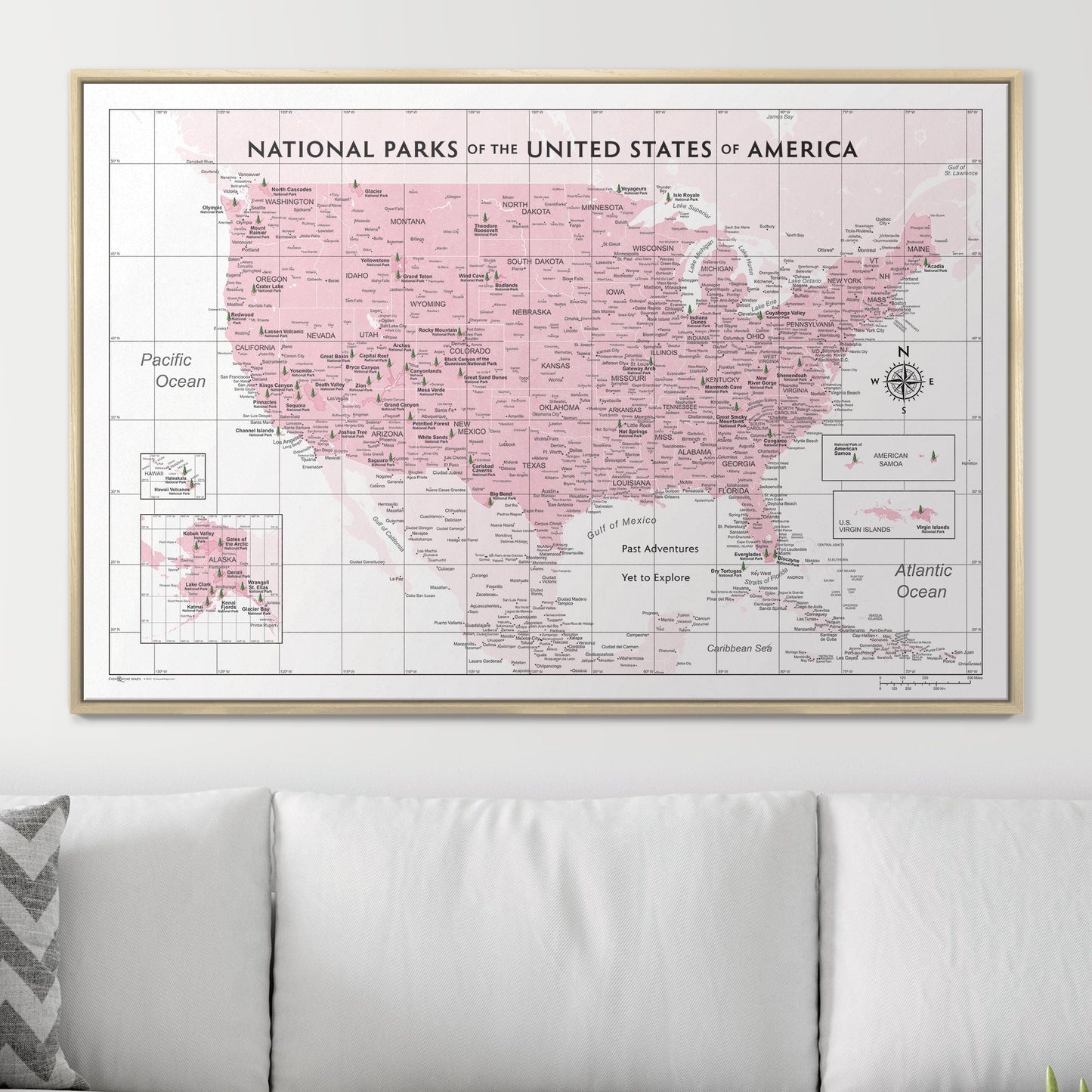 Push Pin National Parks Map: Pink (Pins Included)