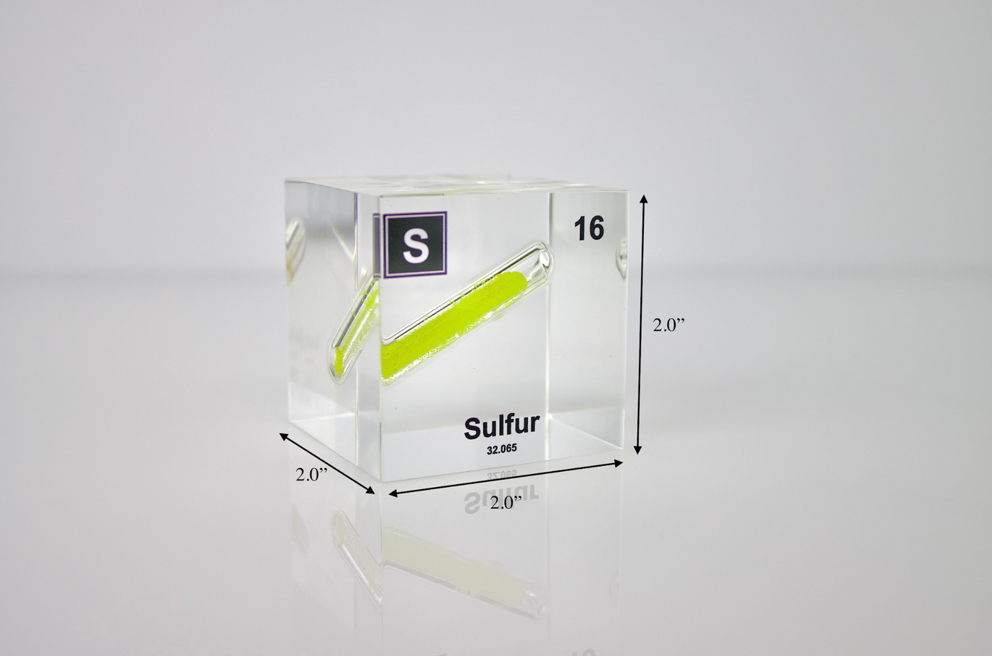 Sulfur Element Cube - 2" Acrylic Display - Atomic Number 16