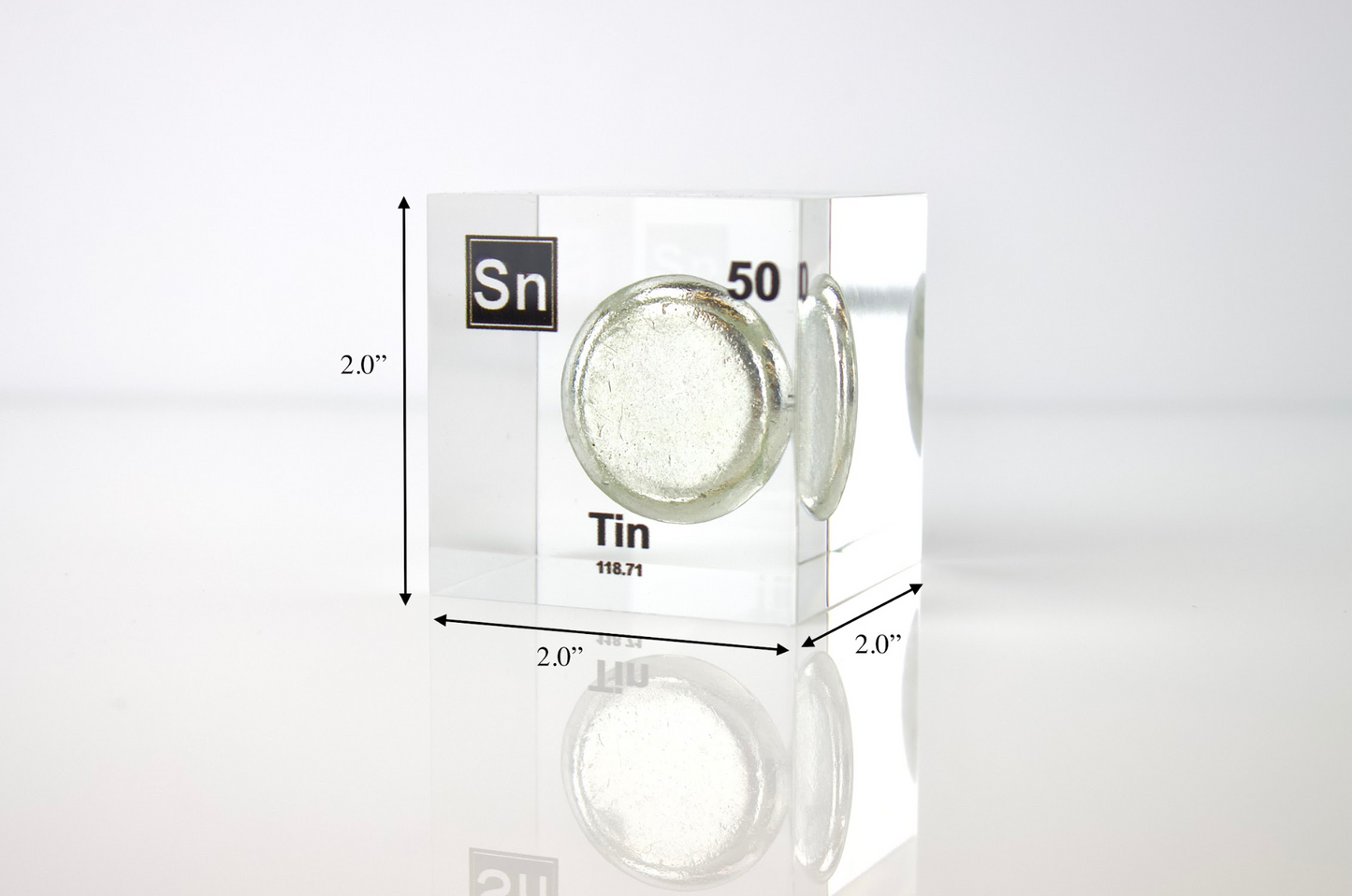 Tin Element Cube - 2" Acrylic Display - Atomic Number 50