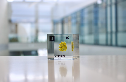 Uranium (Autenite) Element Cube - 2" Acrylic Display - Atomic Number 92