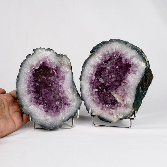 Amethyst Sparkling Crystals Geode in two Halfs Natural Mineral Specimen # B 5327