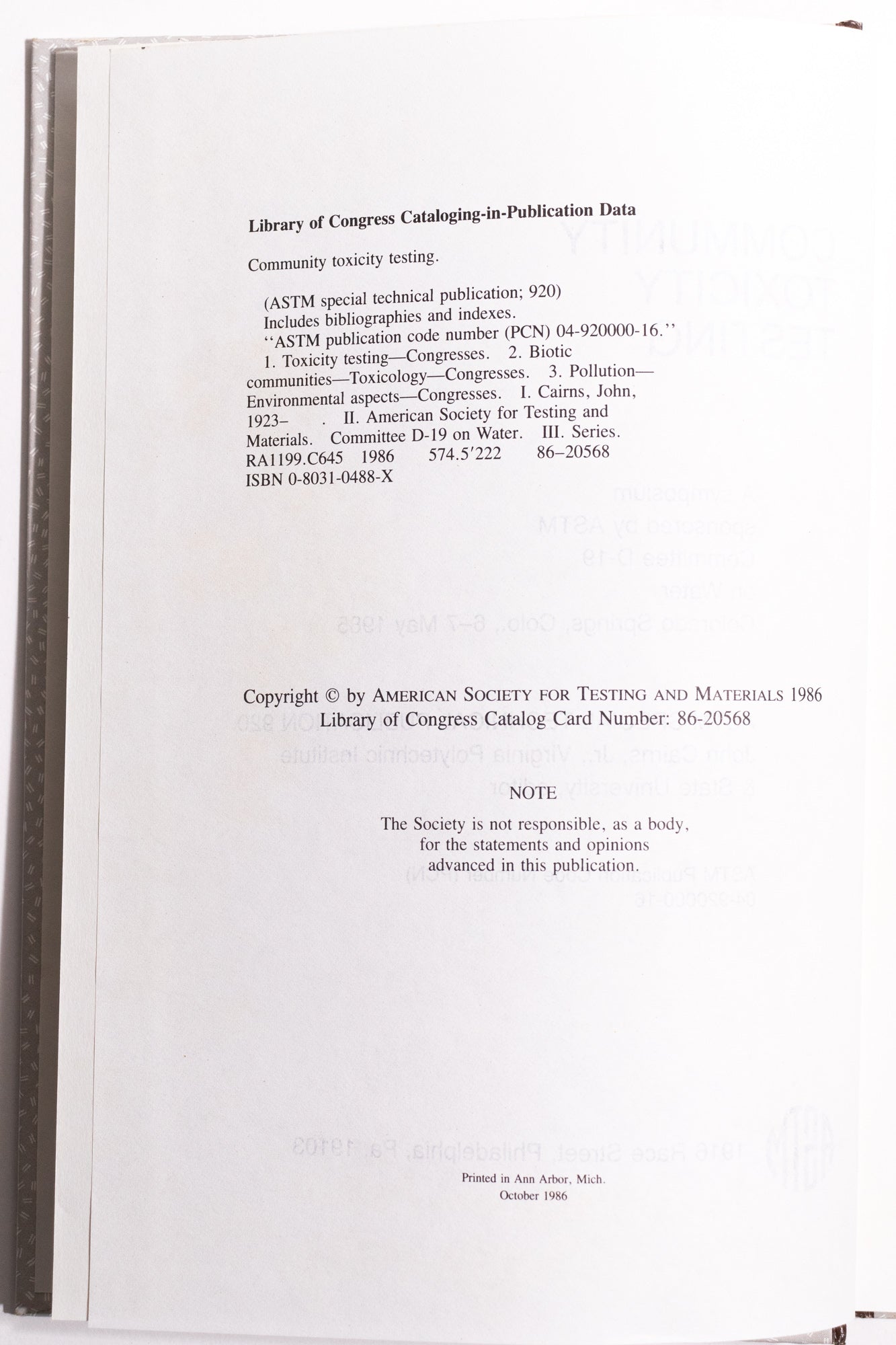 Community Toxicity Testing - Books from Stemcell Science Shop
