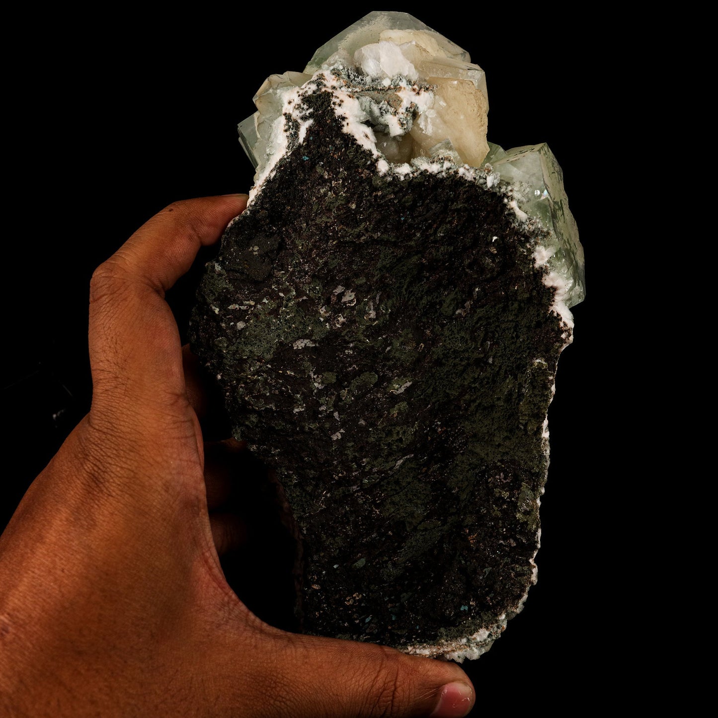 Green Apophyllite Cube with Stilbite Natural Mineral Specimen # B 6243