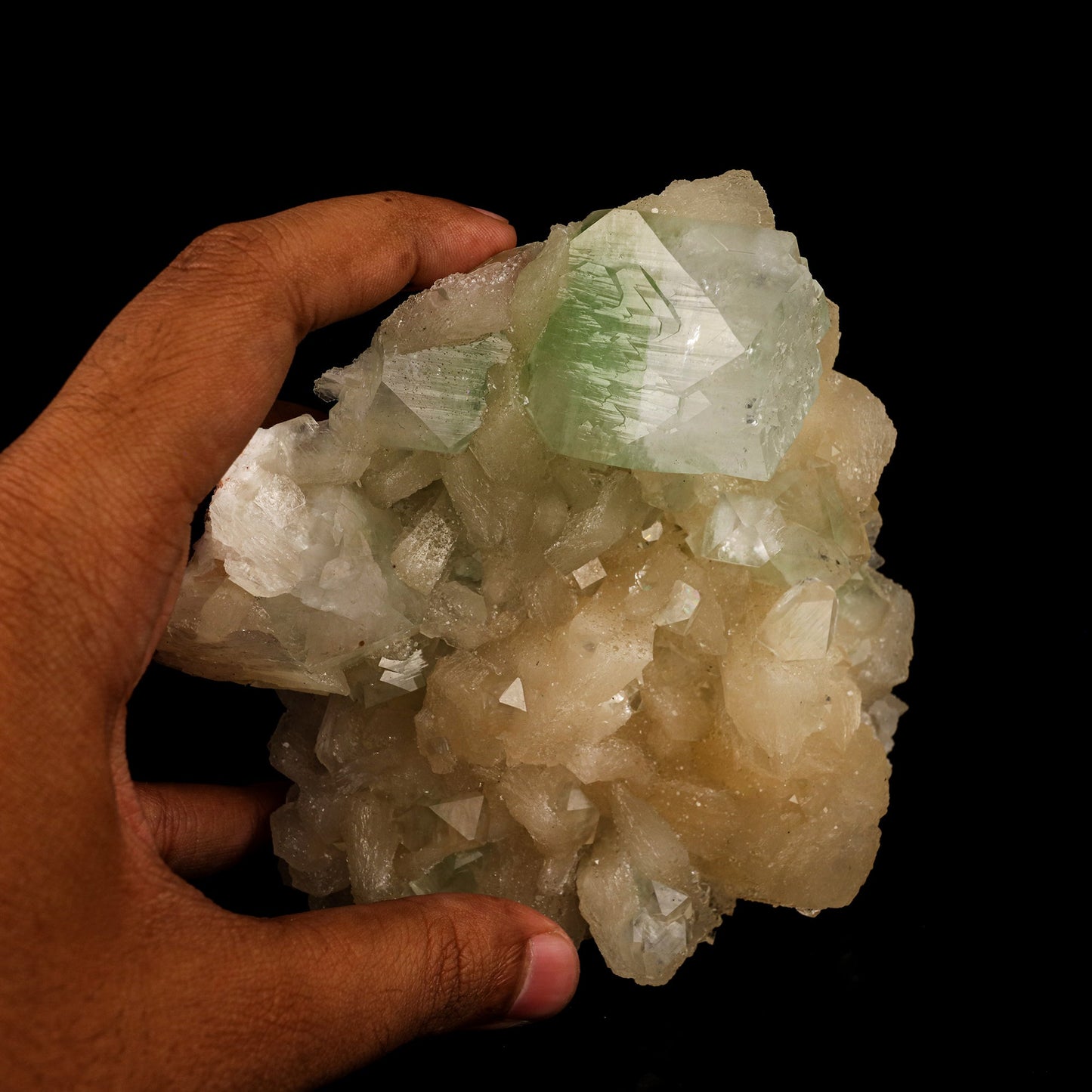 Green Apophyllite with Stilbite Natural Mineral Specimen # B 6158