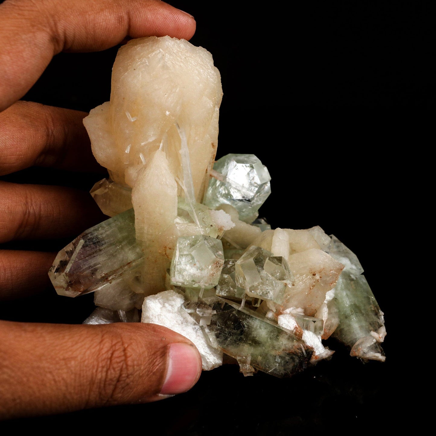Green Apophyllite with Stilbite Natural Mineral Specimen # B 6549