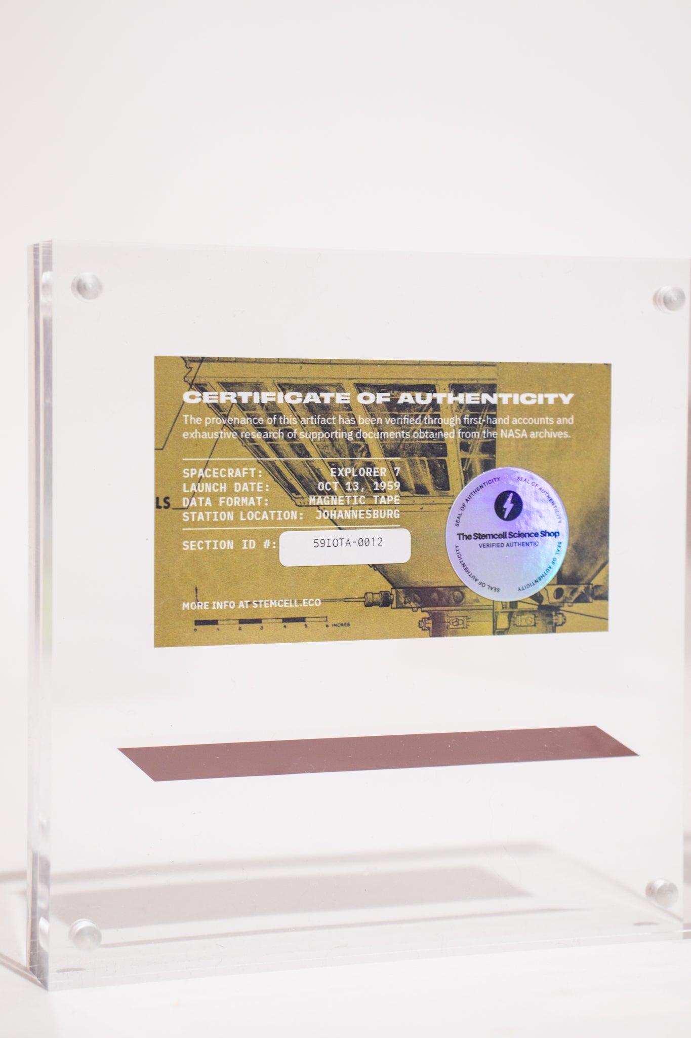 NASA Explorer 7 Satellite Telemetry Data Section - Historic Artifacts from Stemcell Science Shop