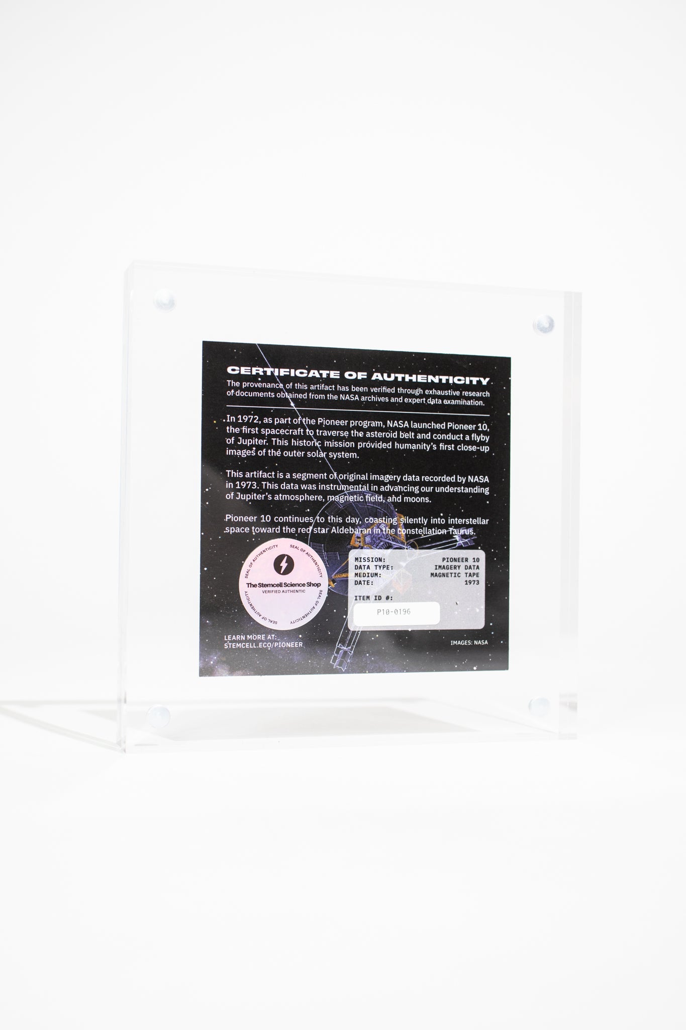 NASA Pioneer 10 Mission Data Section - Historic Artifacts from Stemcell Science Shop
