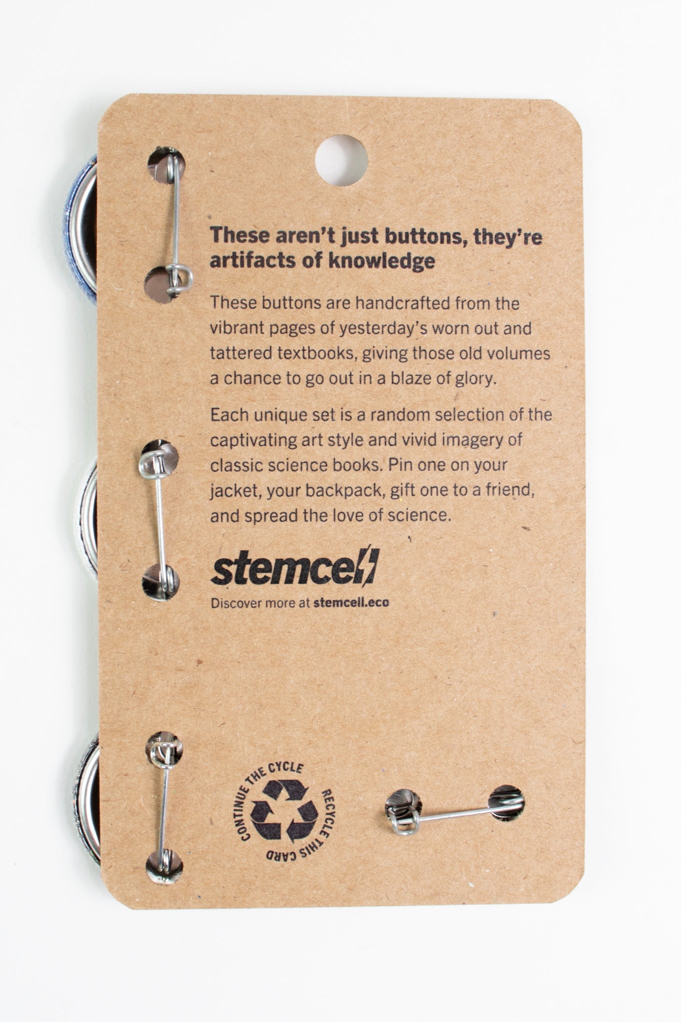 Old Science Book: Upcycled Buttons - Pin from Stemcell Science Shop