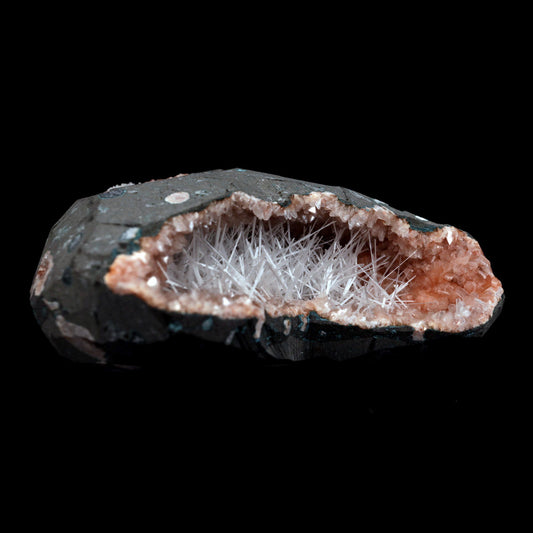 Scolecite Accular Sprays Inside Heulandite Geode Natural Mineral Specimen # B 4901