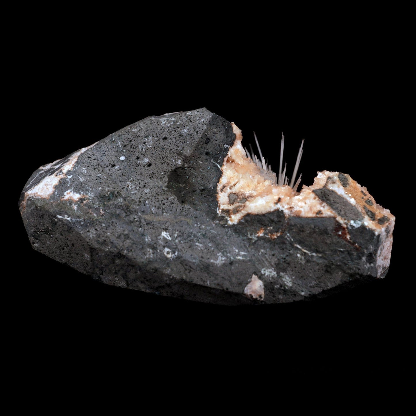 Scolecite Accular Sprays Inside Heulandite Geode Natural Mineral Specimen # B 4902