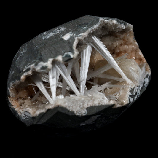 Scolecite Intergrown Sprays Inside Heulandite Geode Natural Mineral Specimen # B 4791