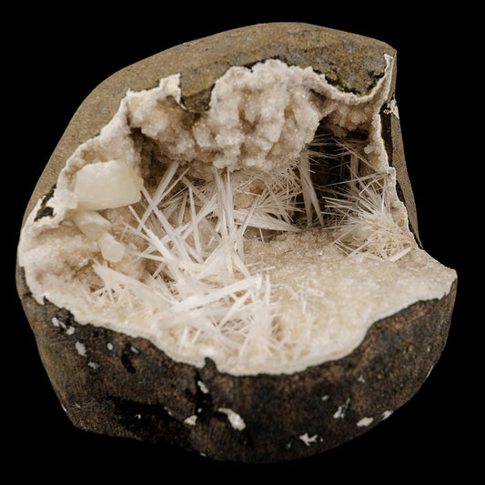 Scolecite Spray Inside Chalcedony Geode Natural Mineral Specimen # B 6142