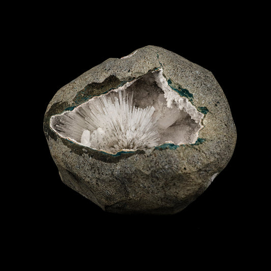 Scolecite Spray Inside Chalcedony Geode Natural Mineral Specimen # B 6165