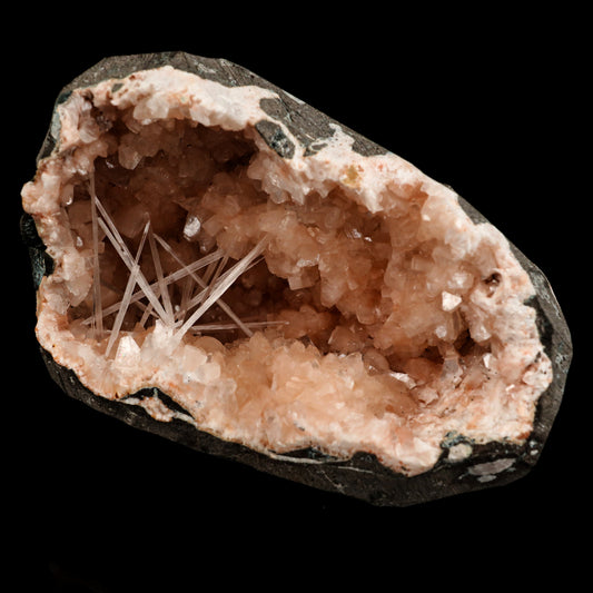 Scolecite Spray Inside Heulandite Geode Natural Mineral Specimen # B 6502