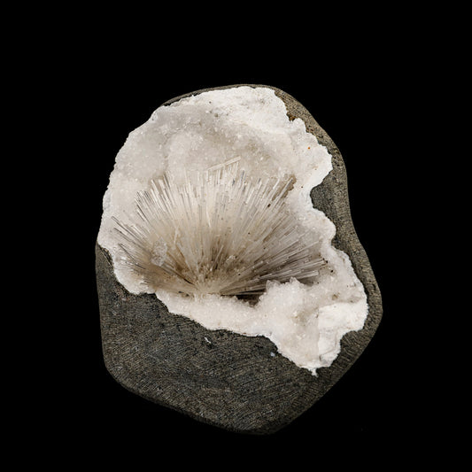 Scolecite Spray Inside MM Quartz Geode Natural Mineral Specimen # B 6330