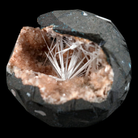 Scolecite Sprays Inside Heulandite Geode Natural Mineral Specimen # B 4881