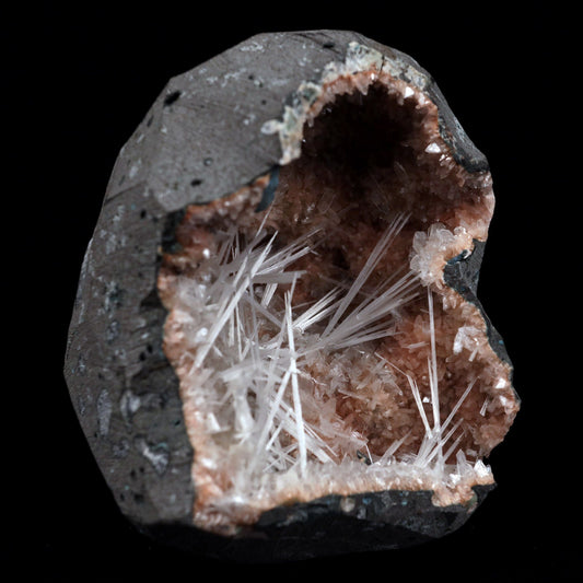 Scolecite Sprays Inside Heulandite Geode Natural Mineral Specimen # B 4908