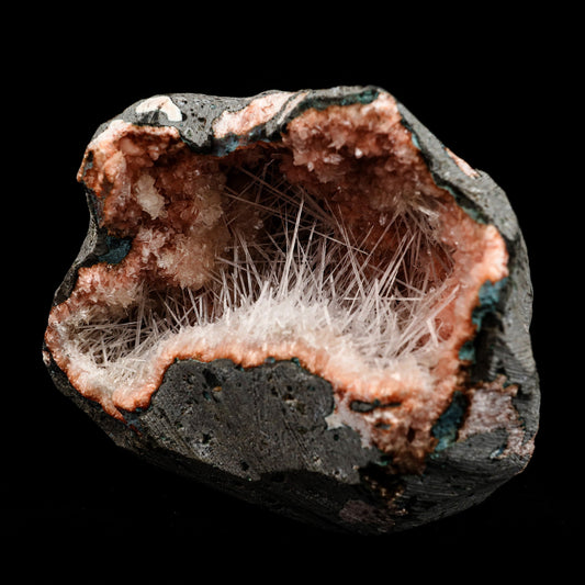 Scolecite Sprays Inside Heulandite Geode Natural Mineral Specimen # B 5089