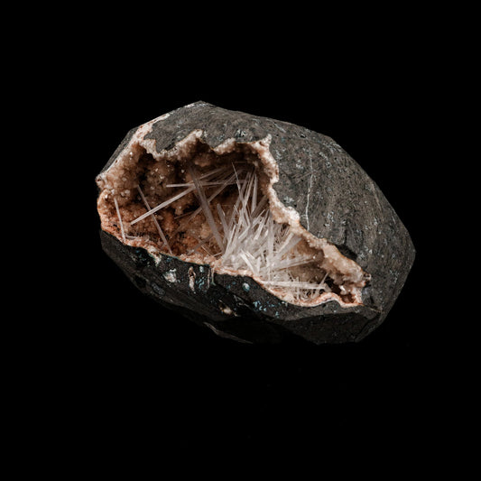 Scolecite Sprays Inside Heulandite Geode Natural Mineral Specimen # B 5264