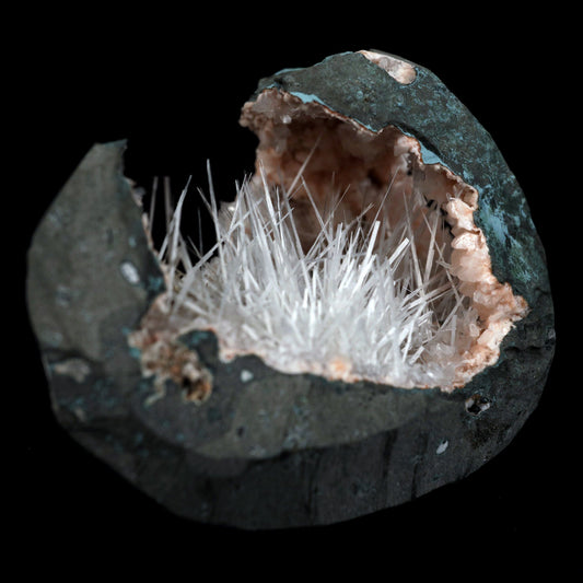 Scolecite Sprays Inside Heulandite See through Geode Natural Mineral Specimen # B 4906