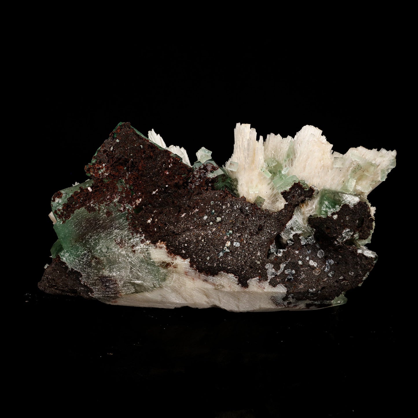 Scolecite Sprays with green Apophyllite cube Free Standing Natural Mineral Specimen # B 6326