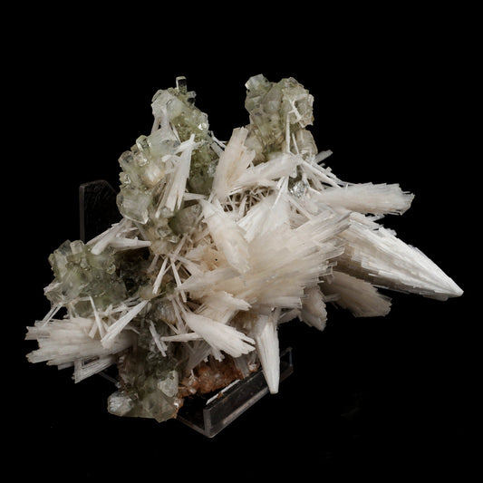 Scolecite Sprays with green Apophyllite cube Natural Mineral Specimen # B 6548