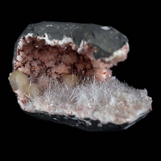 Scolecite Sprays with Stilbite Inside Heulandite Geode Natural Mineral Specimen # B 4541