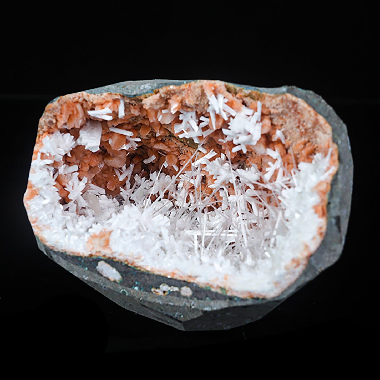 Scolecite with Laumontite in Heulandite Geode Natural Mineral Specimen