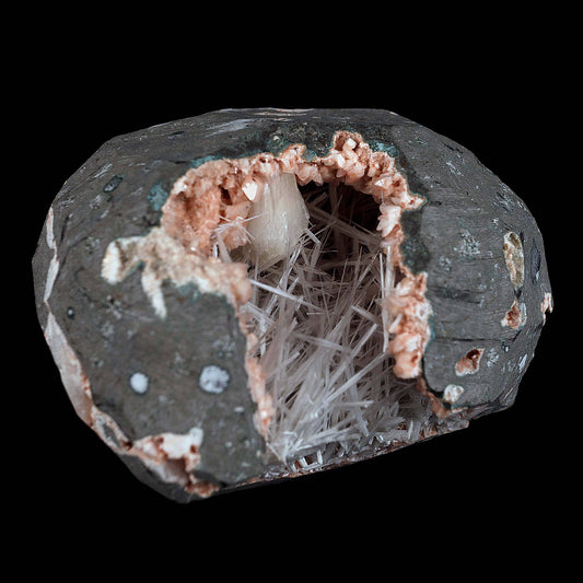 Scolecite With Stilbite Inside Heulandite Geode Natural Mineral Specimen # B 4543