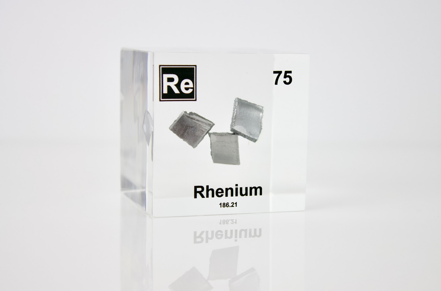 Rhenium Element Cube - 2" Acrylic Display - Atomic Number 75