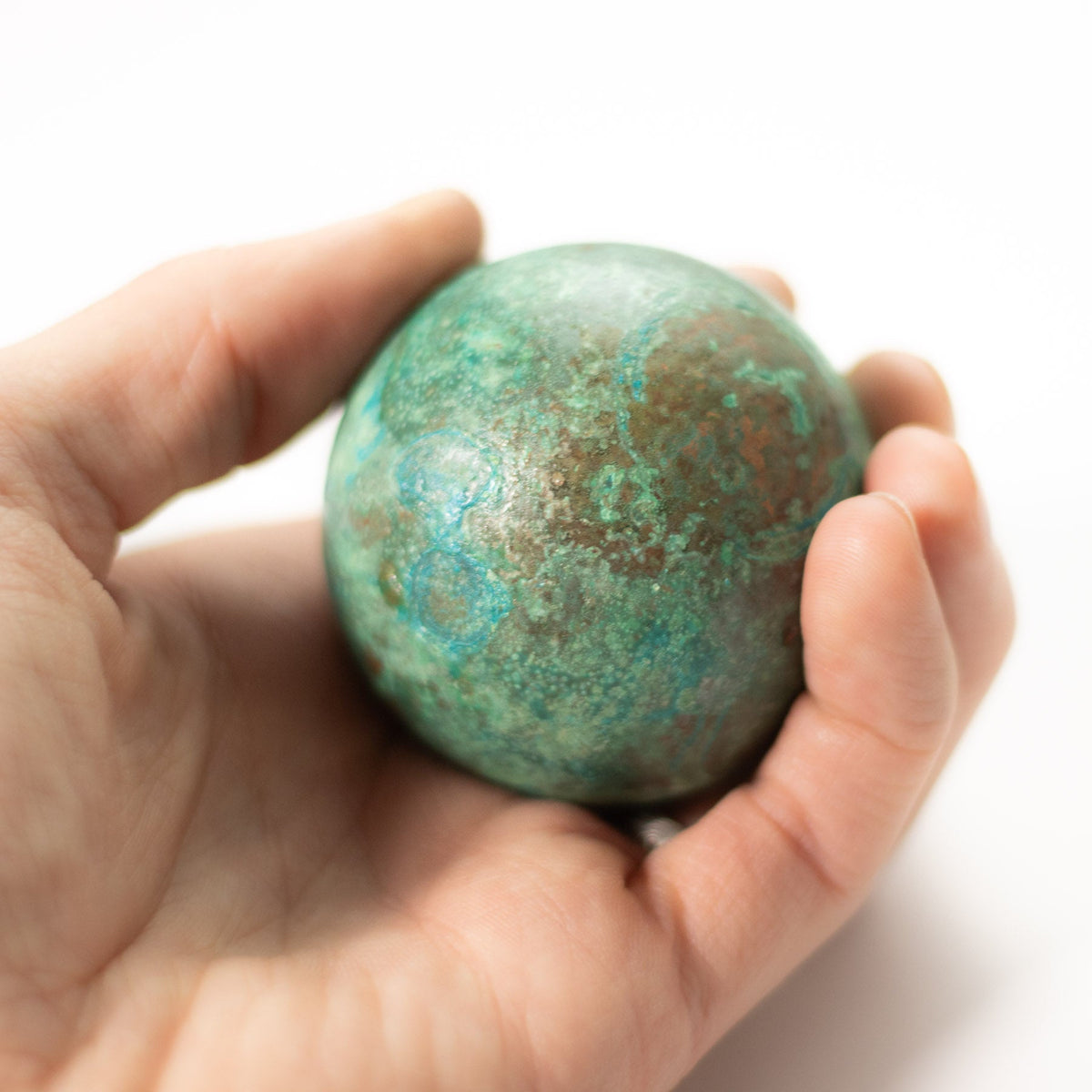 Verdigris Copper Orb with Green Forced Patina - 2.25" Sphere - 1.75 lb