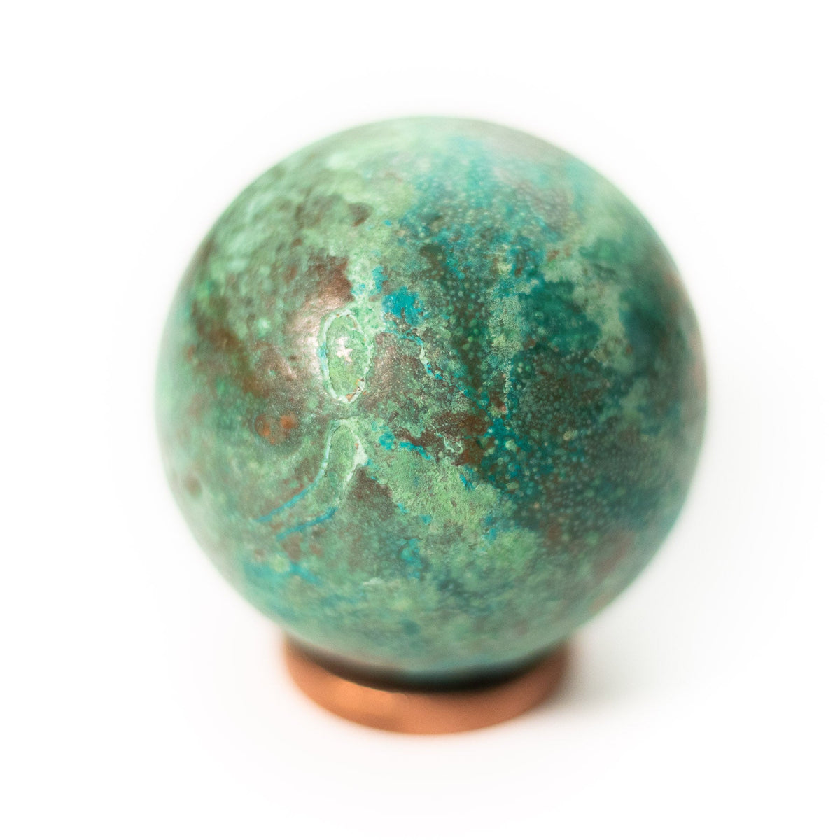Verdigris Copper Orb with Green Forced Patina - 2.25" Sphere - 1.75 lb