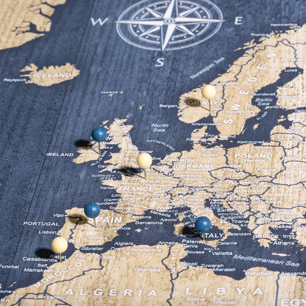 Push Pin World Map: Deep-Sea (Pins Included)