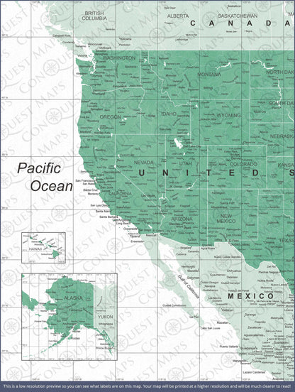 Push Pin USA Map: Green (Pins Included)