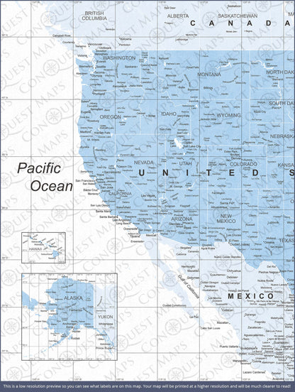 Push Pin USA Map: Light Blue (Pins Included)